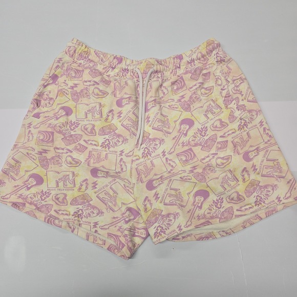 H&M Pants - H&M Relaxed Fit MTV Print Sweat‎ Shorts Women's Medium Pink Yellow